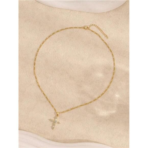 14K Gold Plated  Cross Pendant Necklace Dainty Gold - Picture 8 of 13